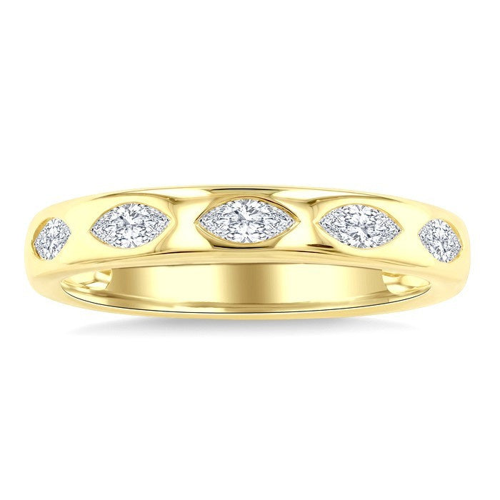 1/2 Ctw 5-Stone Bezel Set Marquise Cut Diamond Band in 14K Yellow Gold
