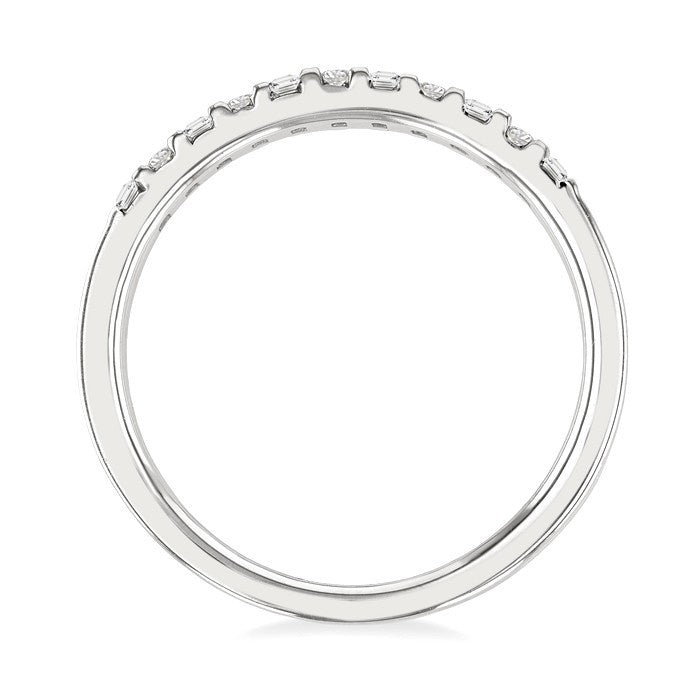 1/4 Ctw Vertically Aligned Baguette and Round Cut Diamond Stackable Fashion Band in 10K White Gold