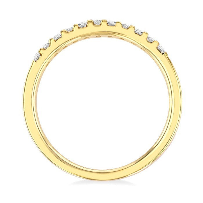 1/4 Ctw Vertically Aligned Baguette and Round Cut Diamond Stackable Fashion Band in 10K Yellow Gold
