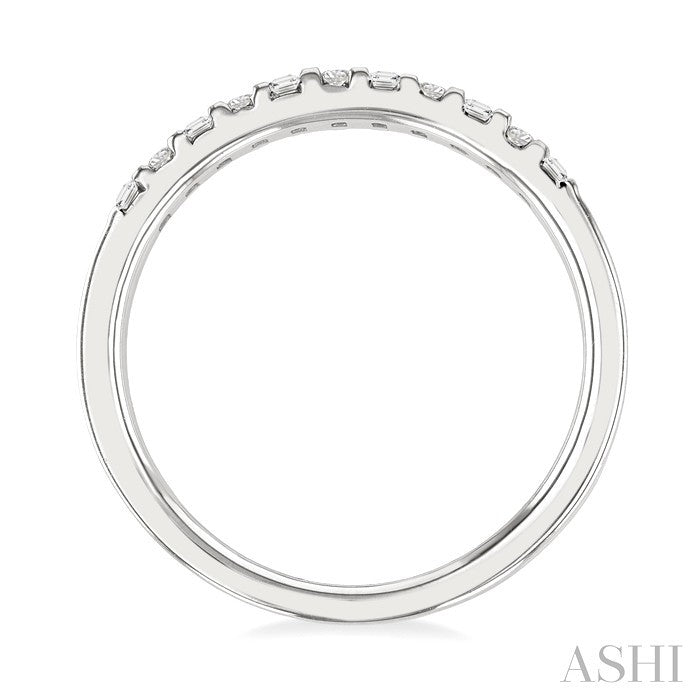 1/4 Ctw Vertically Aligned Baguette and Round Cut Diamond Stackable Fashion Band in 10K White Gold