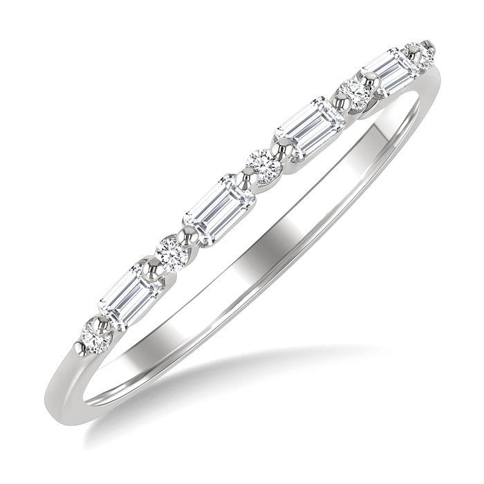 1/6 Ctw Baguette and Round Cut Diamond Link Stackable Fashion Band in 10K White Gold