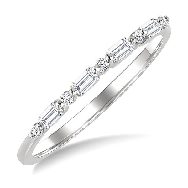 1/6 Ctw Baguette and Round Cut Diamond Link Stackable Fashion Band in 10K White Gold