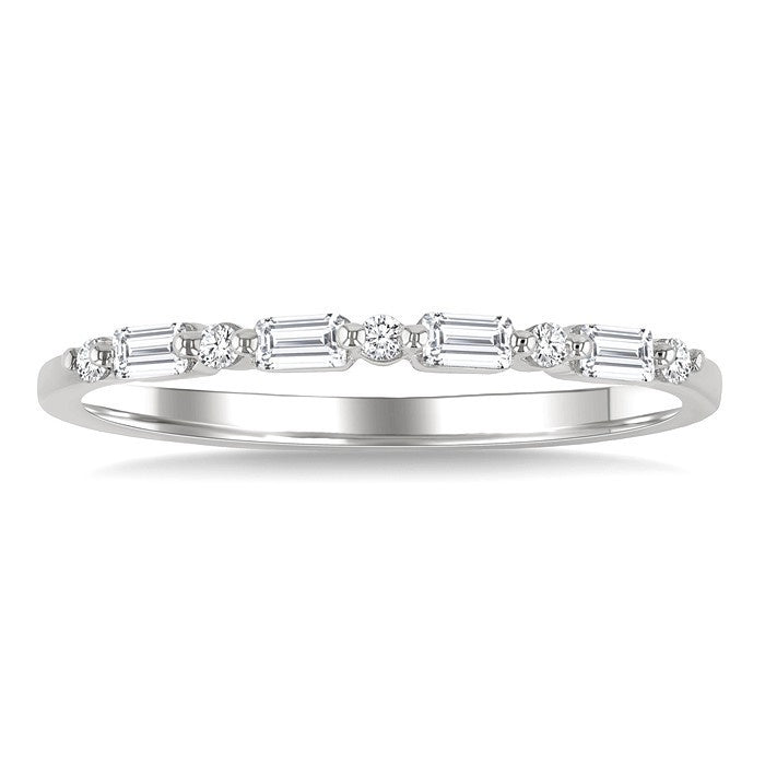 1/6 Ctw Baguette and Round Cut Diamond Link Stackable Fashion Band in 10K White Gold