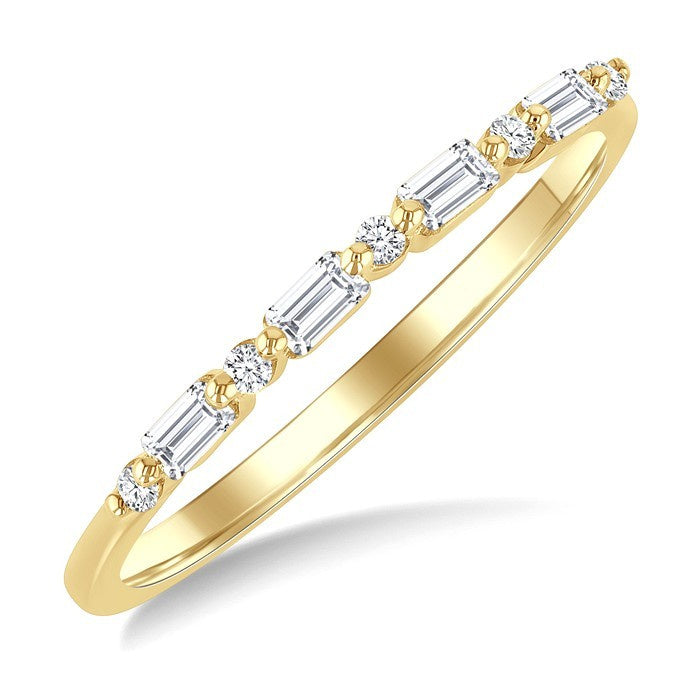 1/6 Ctw Baguette and Round Cut Diamond Link Stackable Fashion Band in 10K Yellow Gold