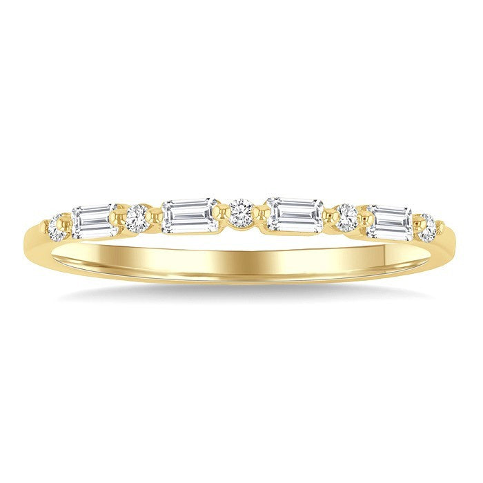 1/6 Ctw Baguette and Round Cut Diamond Link Stackable Fashion Band in 10K Yellow Gold
