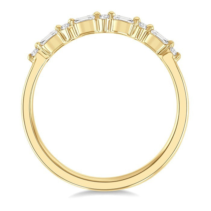 1/6 Ctw Baguette and Round Cut Diamond Link Stackable Fashion Band in 10K Yellow Gold