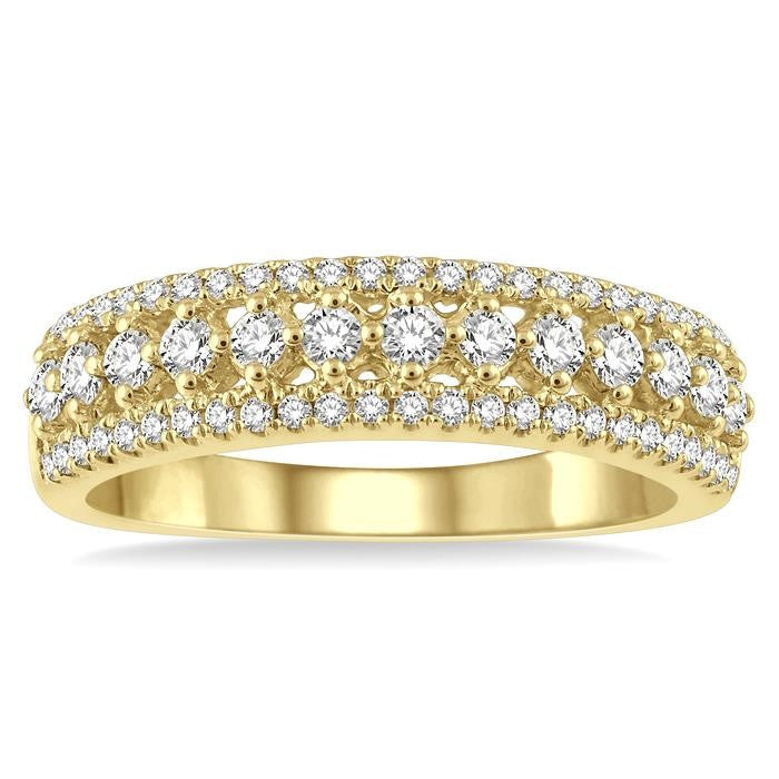 5/8 Ctw Triple Row Round Cut Diamond Fashion Band in 14K Yellow Gold
