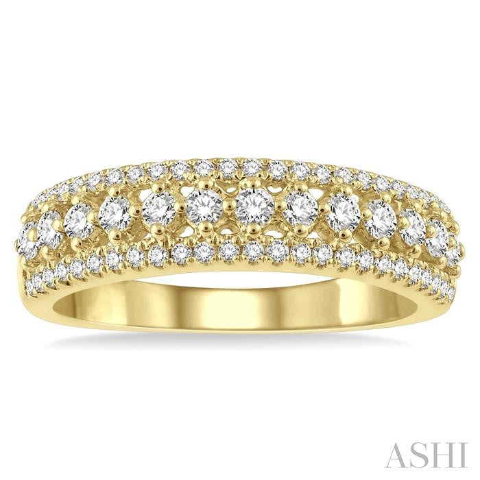 5/8 Ctw Triple Row Round Cut Diamond Fashion Band in 14K Yellow Gold