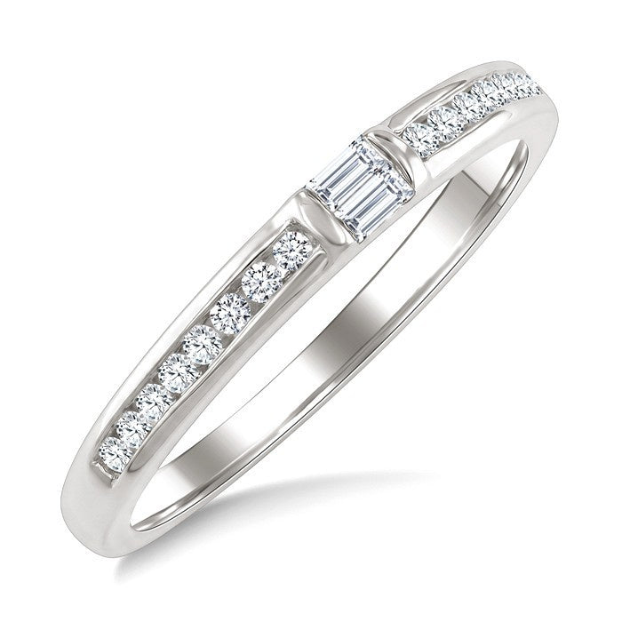 1/5 Ctw Baguette and Round Cut Diamond Stackable Band in 10K White Gold