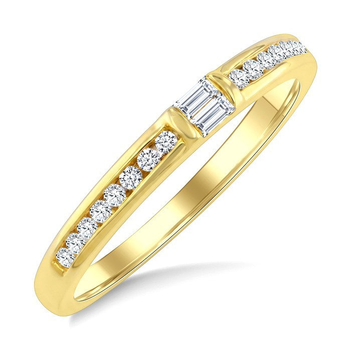 1/5 Ctw Baguette and Round Cut Diamond Stackable Band in 10K Yellow Gold