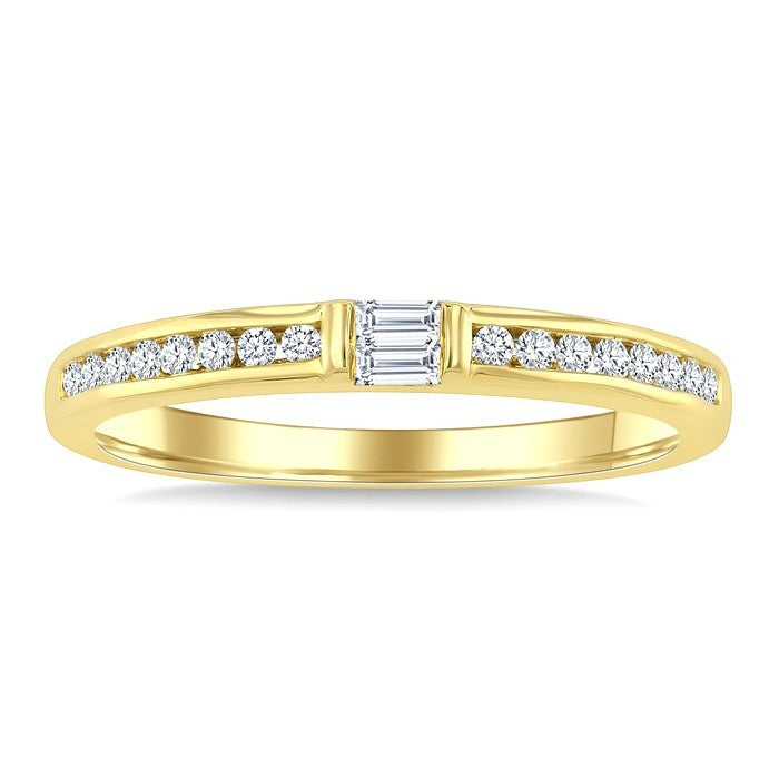 1/5 Ctw Baguette and Round Cut Diamond Stackable Band in 10K Yellow Gold