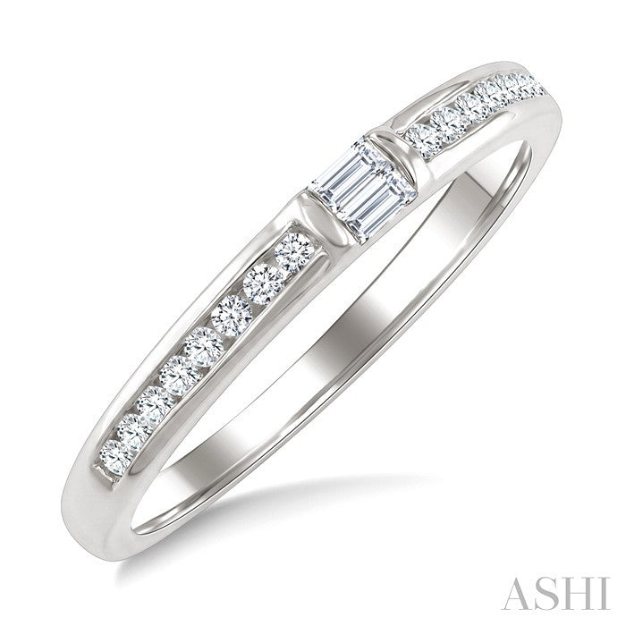 1/5 Ctw Baguette and Round Cut Diamond Stackable Band in 10K White Gold