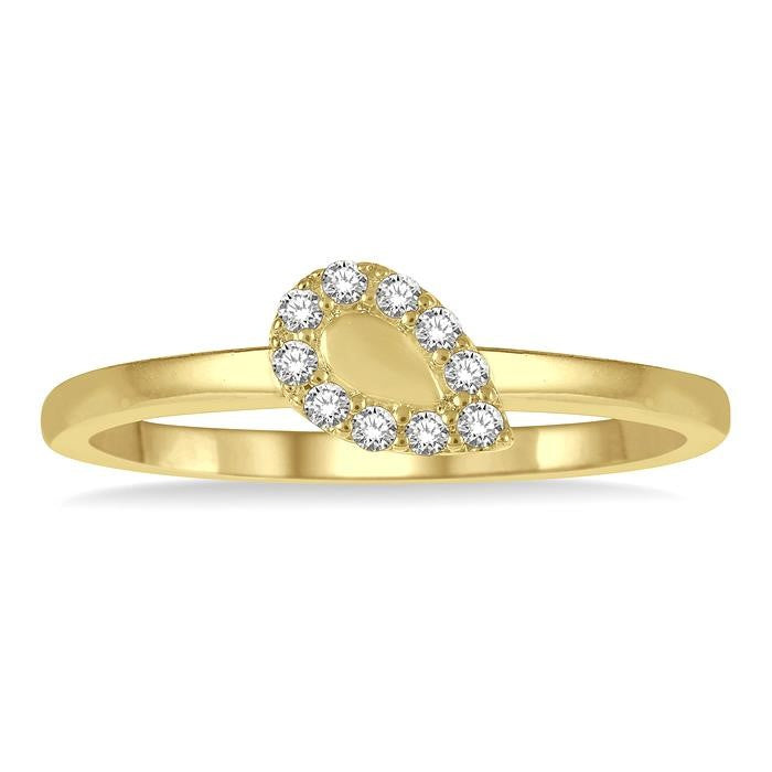 1/10 Ctw Pear Mount Round Cut Diamond Stack Band in 14K Yellow Gold