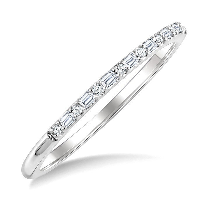 1/6 Ctw Baguette and Round Cut Diamond Stackable Band in 10K White Gold