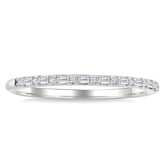 1/6 Ctw Baguette and Round Cut Diamond Stackable Band in 10K White Gold