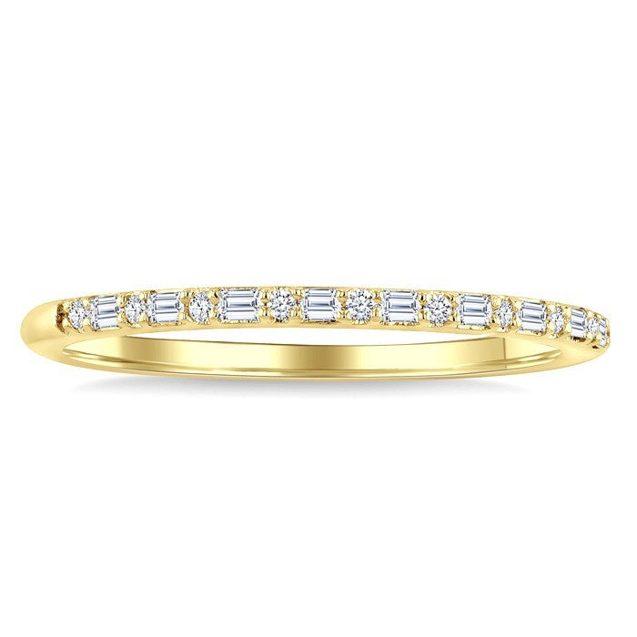 1/6 Ctw Baguette and Round Cut Diamond Stackable Band in 10K Yellow Gold