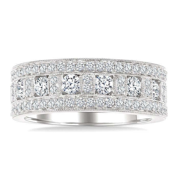 1 1/10 Ctw Channel Round Cut Diamond Wedding Band in 14K White Gold