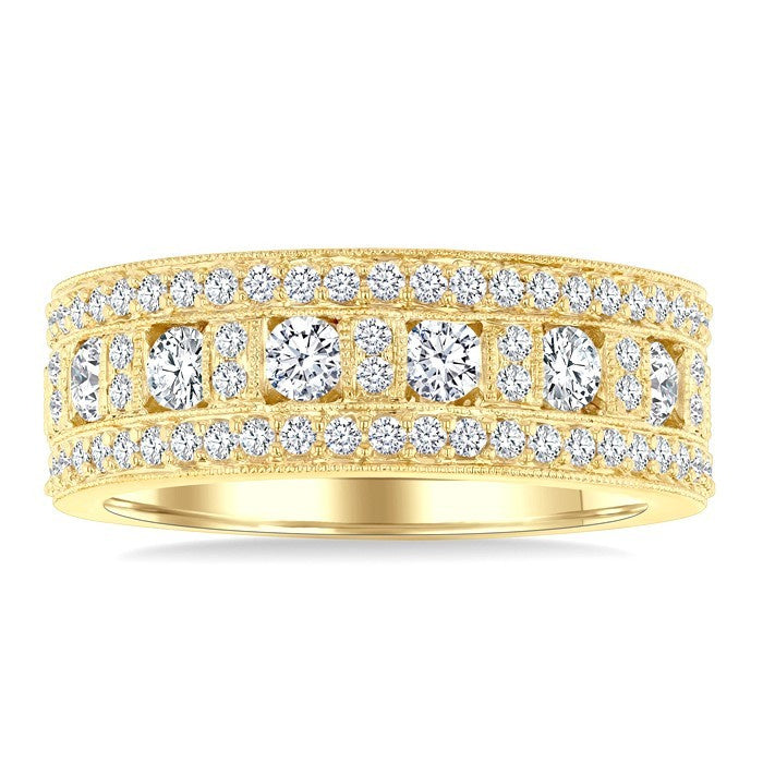 1 1/10 Ctw Channel Round Cut Diamond Wedding Band in 14K Yellow Gold