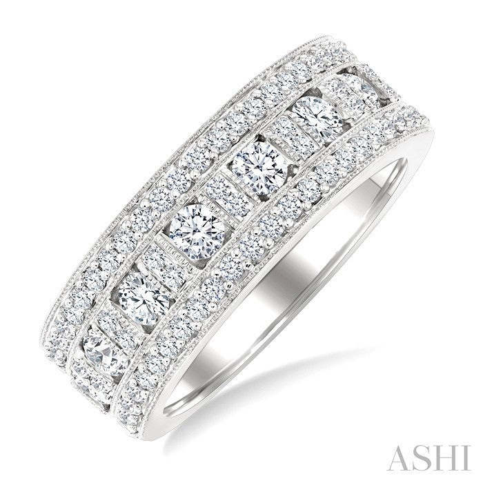 1 1/10 Ctw Channel Round Cut Diamond Wedding Band in 14K White Gold