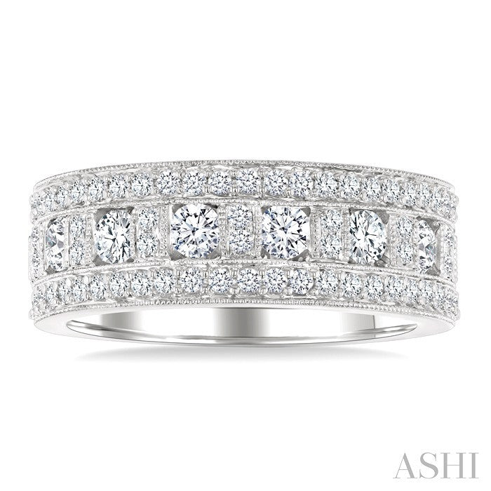 1 1/10 Ctw Channel Round Cut Diamond Wedding Band in 14K White Gold
