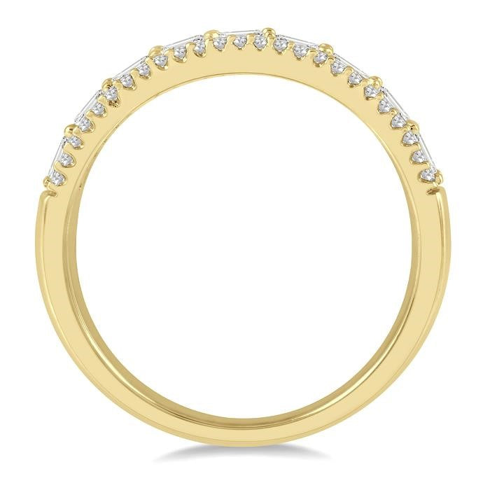 1/2 Ctw Triple Row Baguette and Round Cut Diamond Fashion Band in 14K Yellow Gold