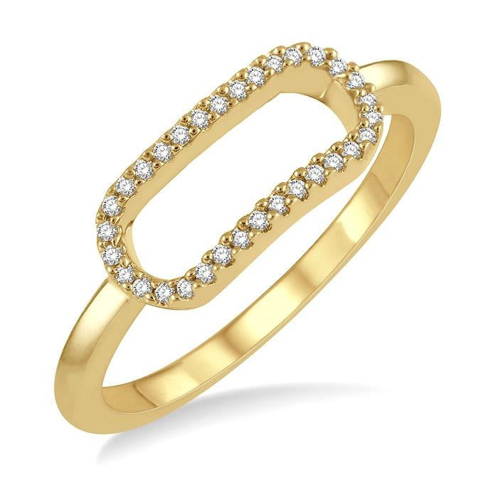 1/10 Ctw Paperclip Link Round Cut Diamond Stackable Ring in 14K Yellow Gold
