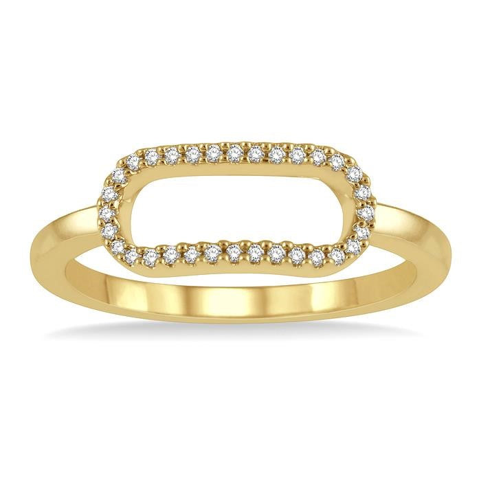 1/10 Ctw Paperclip Link Round Cut Diamond Stackable Ring in 14K Yellow Gold