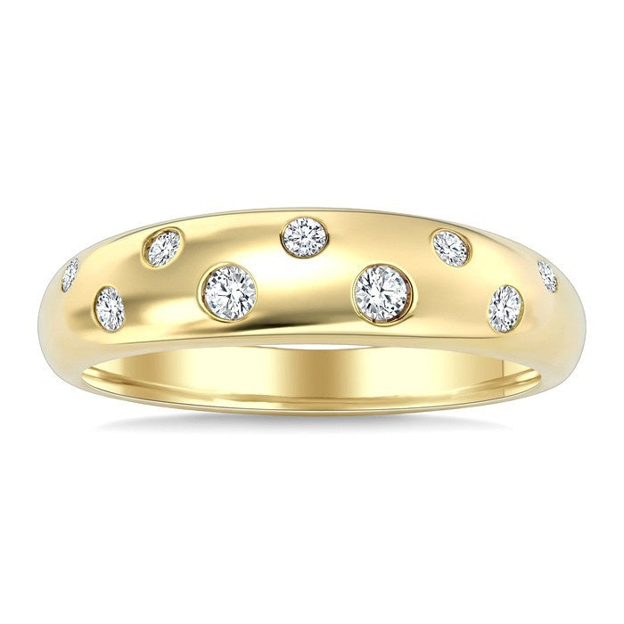 1/6 Ctw Round Cut Diamond Flush Set Mosaic Dome Bold Band in 10K Yellow Gold