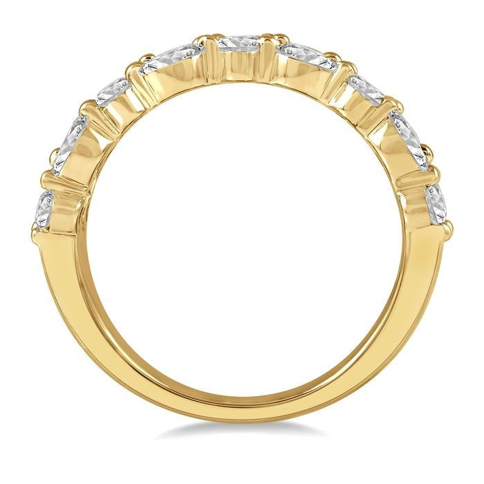 1 1/2 Ctw Triple Row Baguette, Marquise and Round Cut Diamond Fashion Band in 14K Yellow Gold