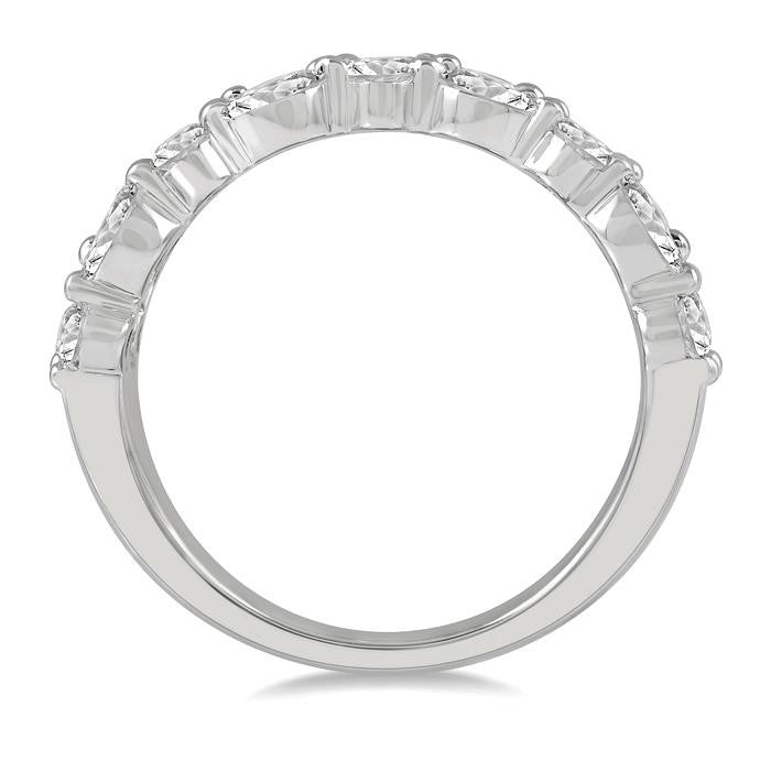 1 1/2 Ctw Triple Row Baguette, Marquise and Round Cut Diamond Fashion Band in 14K White Gold