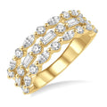 1 1/2 Ctw Triple Row Baguette, Marquise and Round Cut Diamond Fashion Band in 14K Yellow Gold