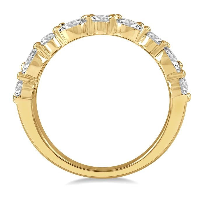 1 1/2 Ctw Triple Row Baguette, Marquise and Round Cut Diamond Fashion Band in 14K Yellow Gold