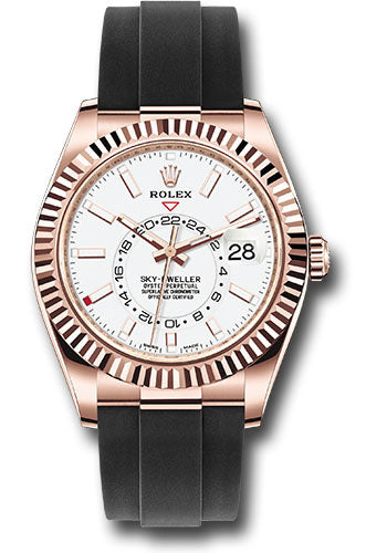 *Pre-Owned* Rolex Everose Gold Sky-Dweller Watch - White Index Dial - Oysterflex Bracelet