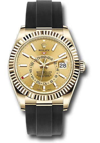 *Pre-Owned* Rolex Yellow Gold Sky-Dweller Watch - Champagne Index Dial - Oysterflex Bracelet