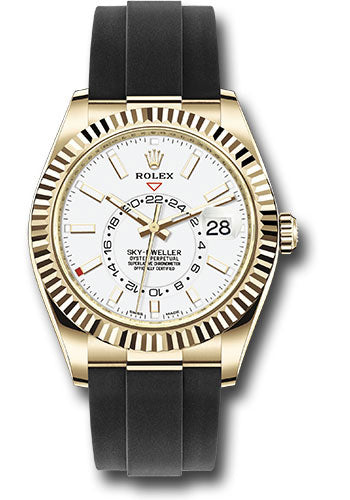 *Pre-Owned* Rolex Yellow Gold Sky-Dweller Watch - White Index Dial - Oysterflex Bracelet