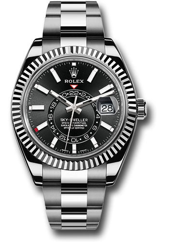 *Pre-Owned* Rolex White Rolesor Sky-Dweller Watch - Black Index Dial - Oyster Bracelet