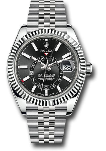 *Pre-Owned* Rolex Oyster Perpetual White Rolesor Sky-Dweller Watch - Black Index Dial - Jubilee Bracelet