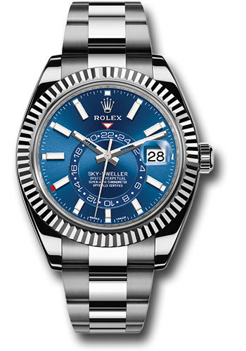*Pre-Owned* Rolex White Rolesor Sky-Dweller Watch - Blue Index Dial - Oyster Bracelet
