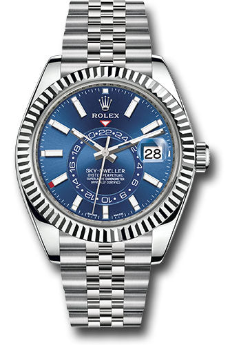 *Pre-Owned* Rolex Oyster Perpetual White Rolesor Sky-Dweller Watch - Blue Index Dial - Jubilee Bracelet