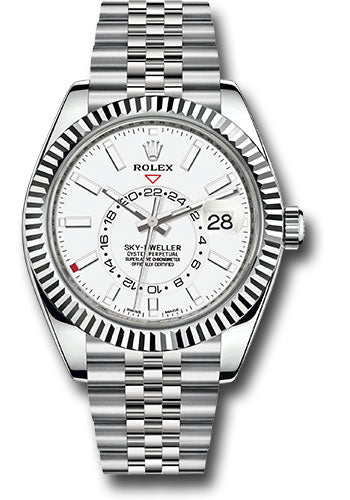 *Pre-Owned* Rolex Oyster Perpetual White Rolesor Sky-Dweller Watch - White Index Dial - Jubilee Bracelet