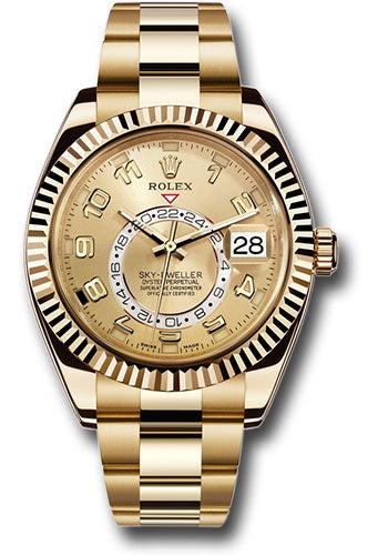 *Pre-Owned* Rolex Yellow Gold Sky-Dweller Watch - Champagne Sunray Arabic Dial - Oyster Bracelet