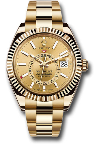 *Pre-Owned* Rolex Yellow Gold Sky-Dweller Watch - Champagne Index Dial - Oyster Bracelet