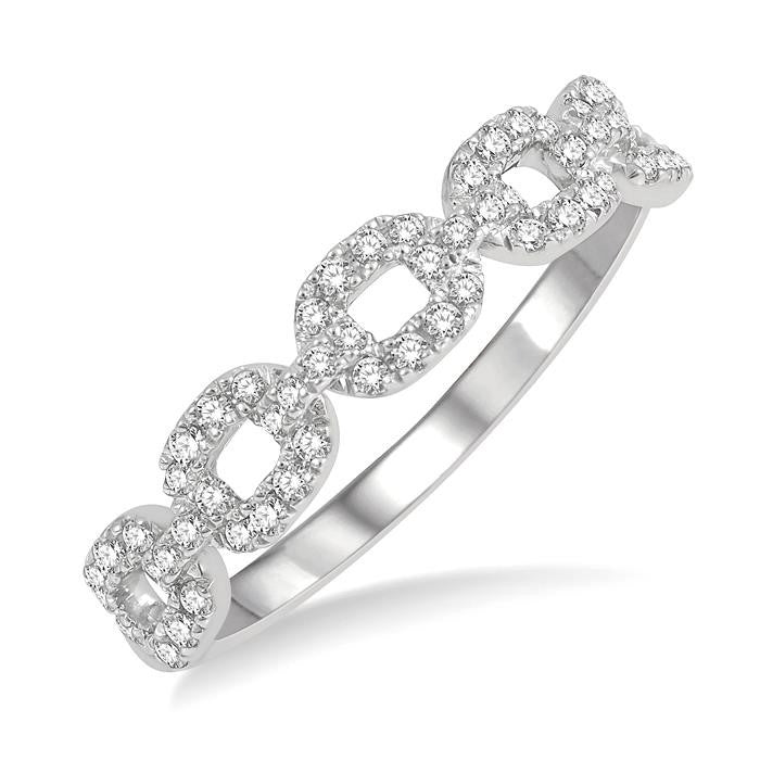 1/4 Ctw Box Chain Link Round Cut Diamond Ladies Band in 14K White Gold