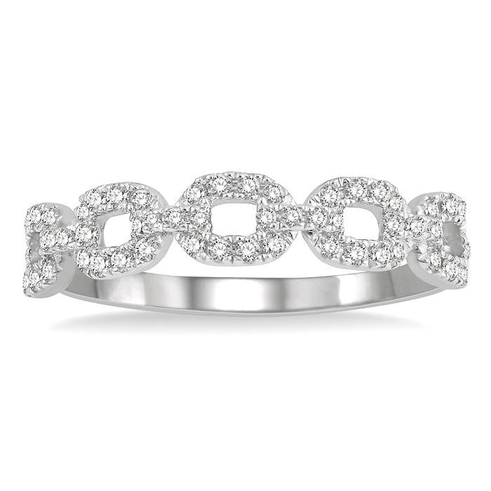 1/4 Ctw Box Chain Link Round Cut Diamond Ladies Band in 14K White Gold