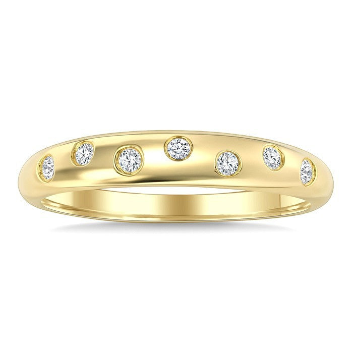 1/10 Ctw Round Cut Diamond Flush Set Mosaic Dome Bold Band in 10K Yellow Gold
