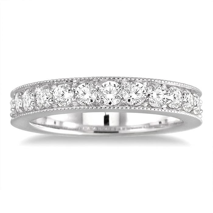 1 Ctw Round Cut Diamond Wedding Band in 14K White Gold