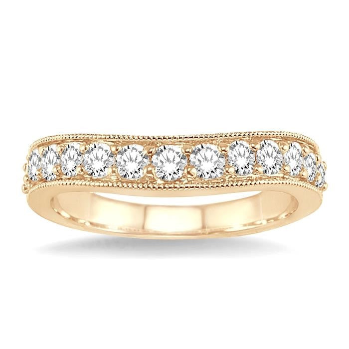 1 Ctw Round Cut Diamond 'V' Shape Band in 14K Yellow Gold