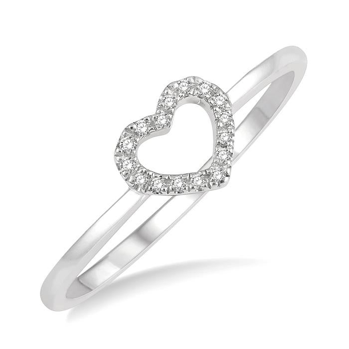 1/20 Ctw Heart Charm Round Cut Diamond Ladies Ring in 10K White Gold