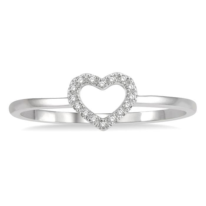 1/20 Ctw Heart Charm Round Cut Diamond Ladies Ring in 10K White Gold