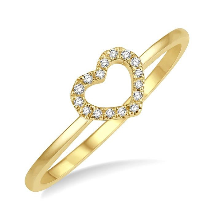 1/20 Ctw Heart Charm Round Cut Diamond Ladies Ring in 10K Yellow Gold